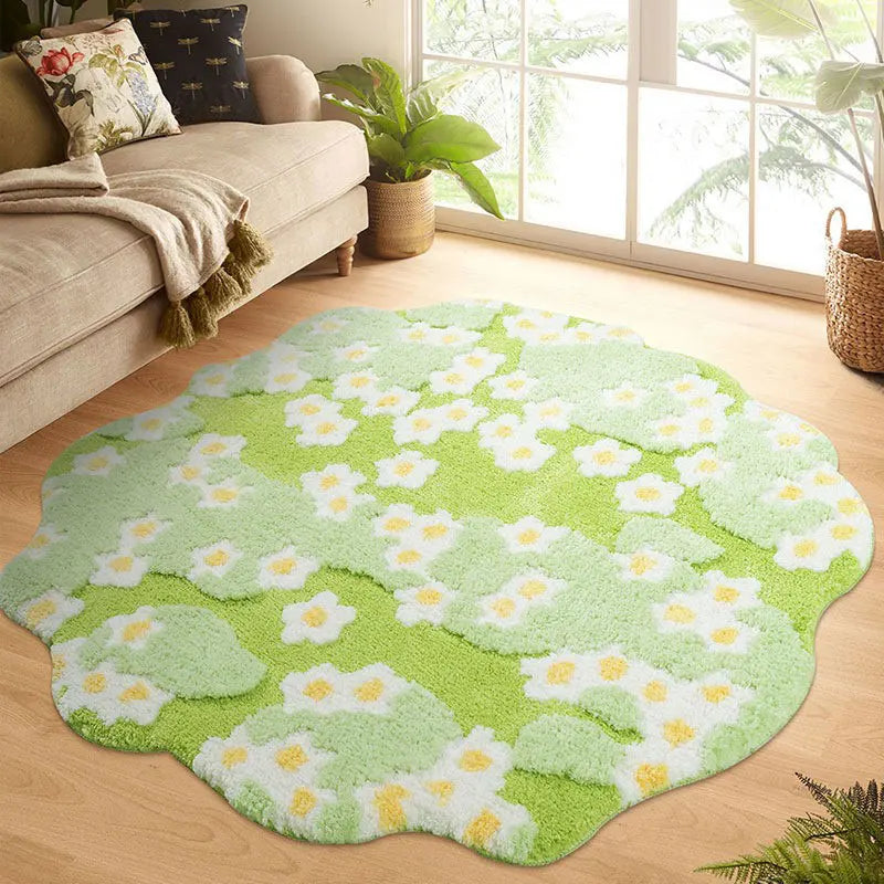 Fluffy Flower and Moss Rug Tufted