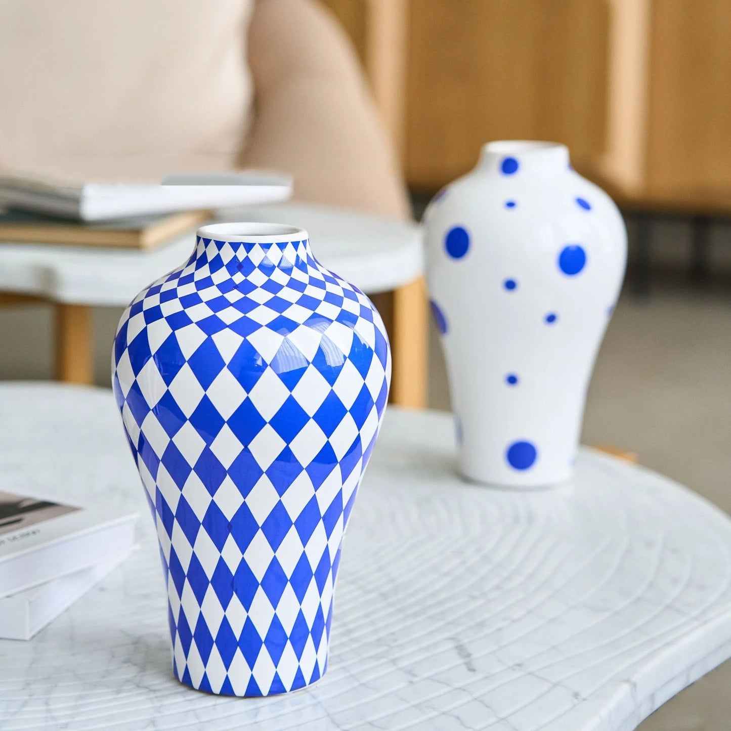 Blue and White Patterned Vase Ceramic Large