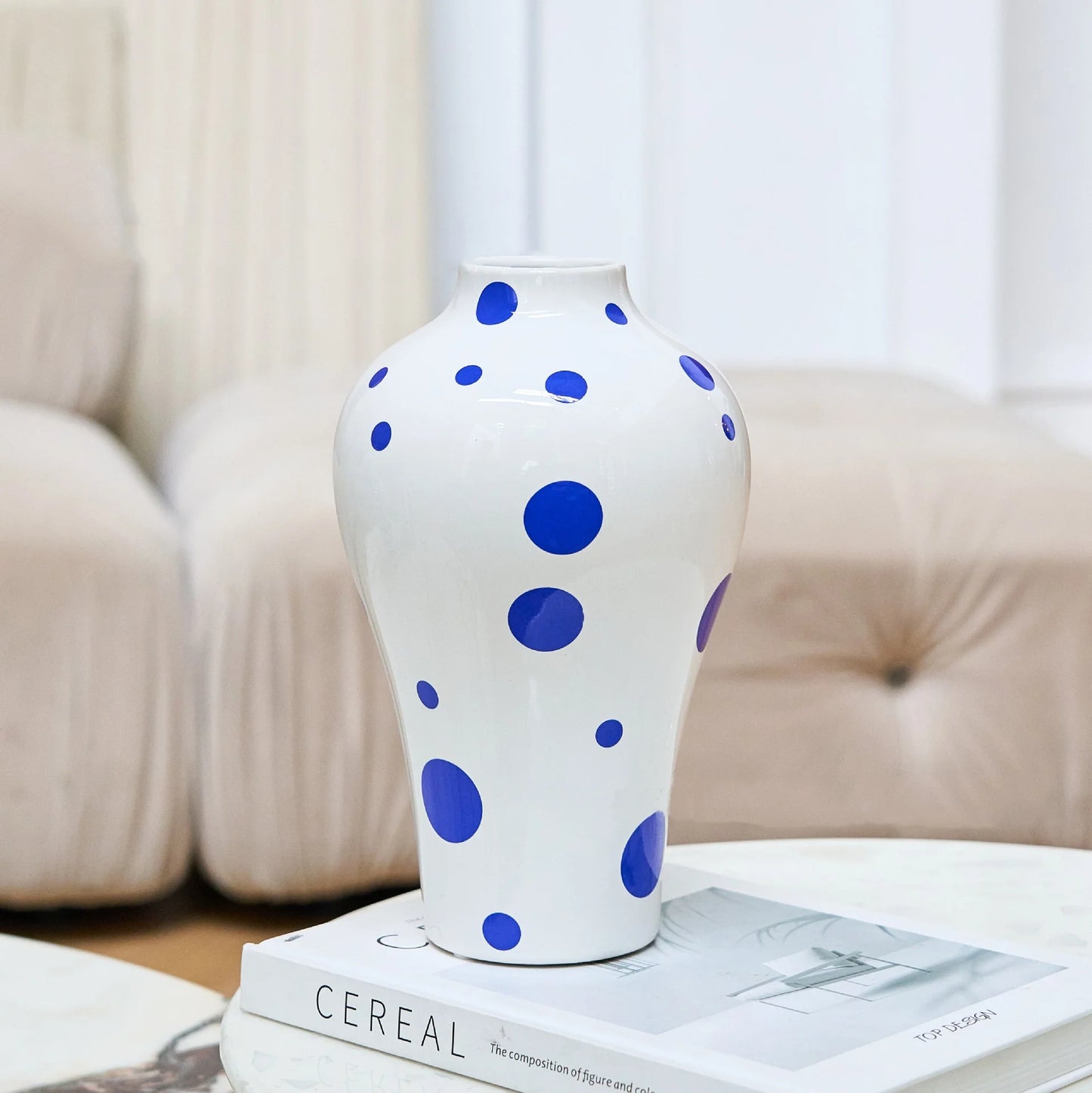 Blue and White Patterned Vase Ceramic Large